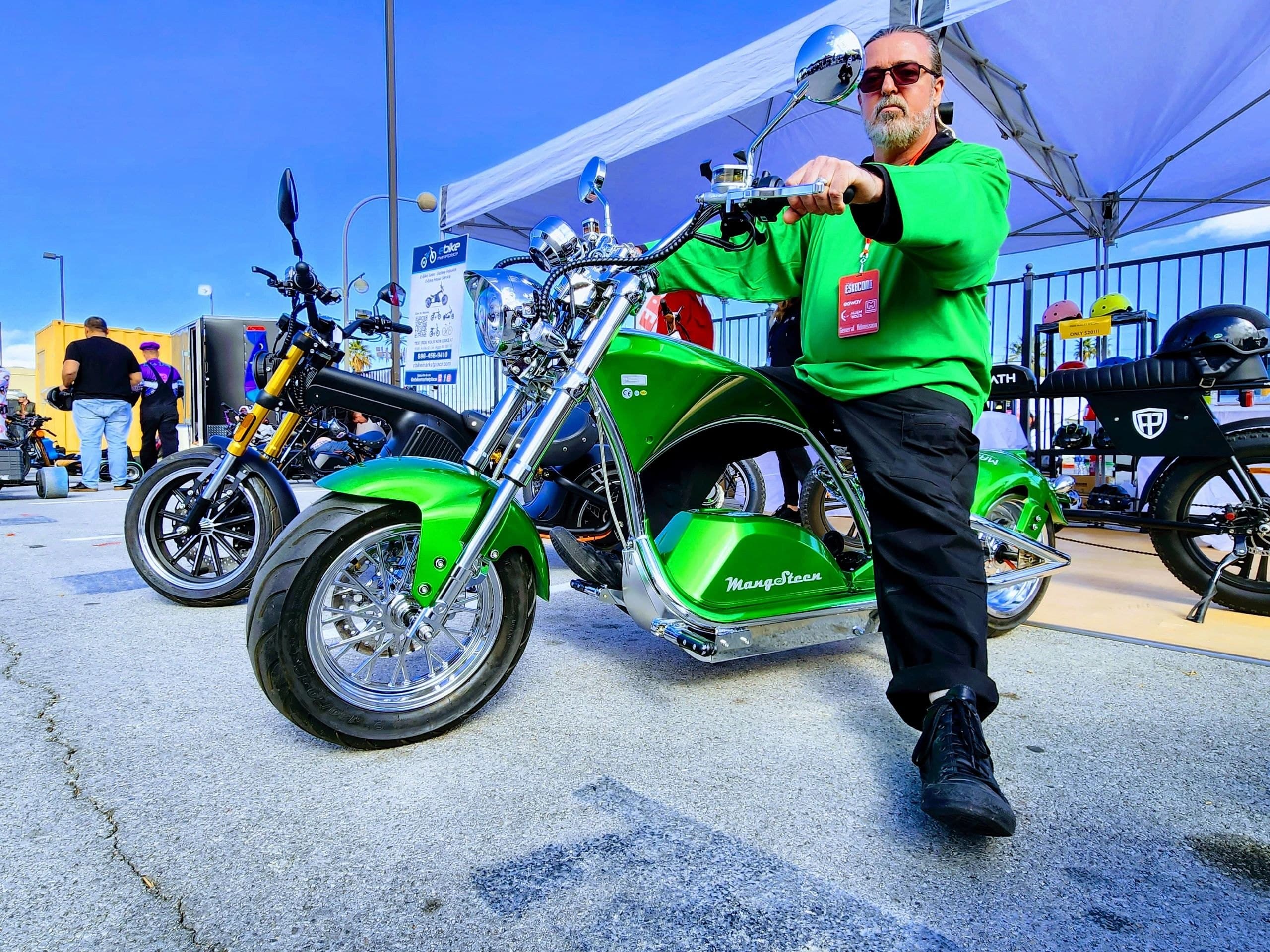 Electric motorcycle at a clean-energy vehicle gathering